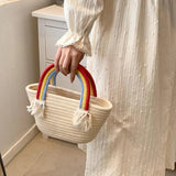 Rainbow Hand-Woven Small Square Bag for Spring Shoulder Messenger