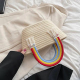 Rainbow Hand-Woven Small Square Bag for Spring Shoulder Messenger