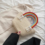 Rainbow Hand-Woven Small Square Bag for Spring Shoulder Messenger