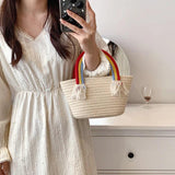 Rainbow Hand-Woven Small Square Bag for Spring Shoulder Messenger