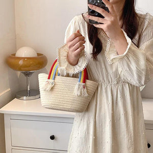 Rainbow Hand-Woven Small Square Bag for Spring Shoulder Messenger