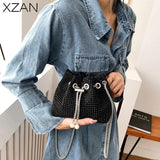 Vintage Crystal Lady Crossbody Bag Chain Sparkling High-quality Female
