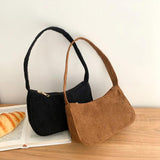 Casual Corduroy Shoulder Bag for Women Travel Portable Handbag