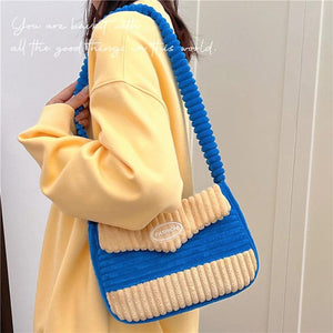 Vintage Corduroy Shoulder Handbag for Women Ladies Messenger Bags