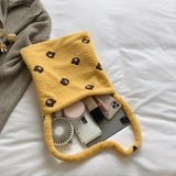 Plush Animal Print Shoulder Handbag for Travel