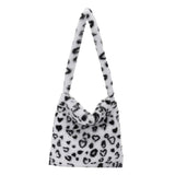 Plush Animal Print Shoulder Handbag for Travel