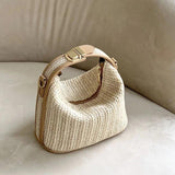 Straw Shoulder Bag for Women Bohemian Beach Tote Beige