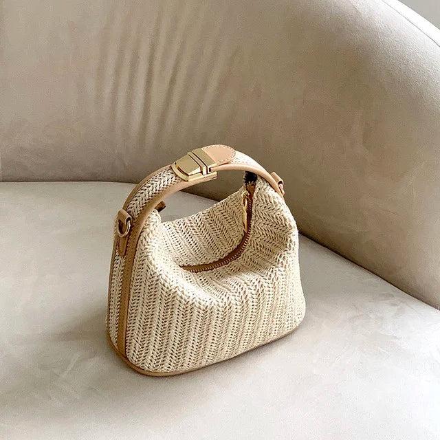 Straw Shoulder Bag for Women Bohemian Beach Tote Beige