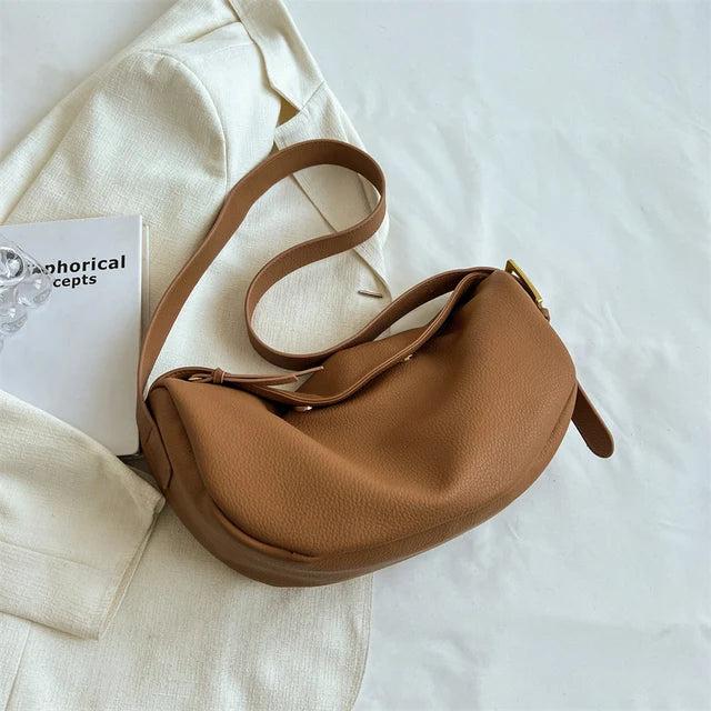 Vintage Leather Crossbody Bag Large Capacity Brown
