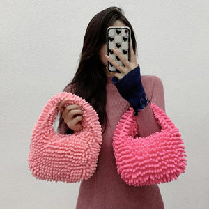 Candy Women Handbags Small Tote Bags Plush Lady Hand Bags Lovely Winter Purses
