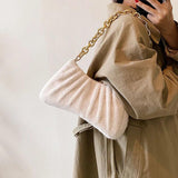 Pink Plush Shoulder Bag with Thick Chain for Women