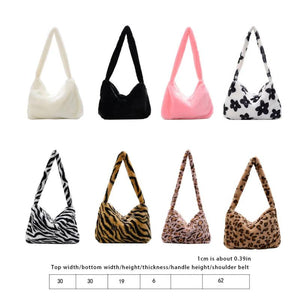 Woman Plush Shoulder Bag Large Capacity Handbag Organizers Zipper Closure Bags