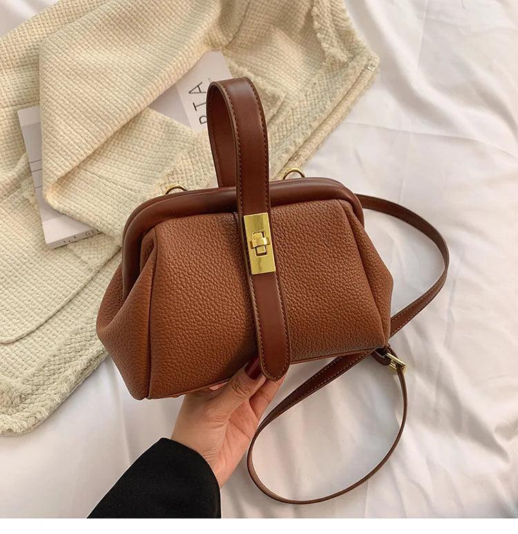 Vintage Crossbody Bag Lychee Pattern Messenger Handbag