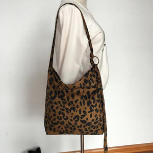 Leopard Shoulder Bag Cotton Woman Large Tote Handbag Shopping Eco Messenger