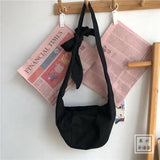 Women Canvas Hobos Tie Cross-body Shoulder Bag Solid Large Capacity