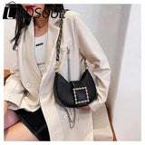 LADSOUL Crocodile Pattern Saddle Bags High PU Leather Handbag Chain Shoulder