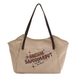 Canvas Women Shoulder Bag Brown Bucket Bag Large Capacity Dumpling Handbag