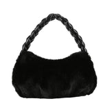 Faux Fur Mini Tote Bags Soft PU Braided Handle Bucket Bags