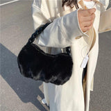 Faux Fur Mini Tote Bags Soft PU Braided Handle Bucket Bags