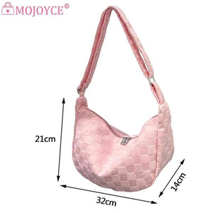 Woolen Cloth Large Capacity Handbag Plaid Tote Bag for Shopping Party