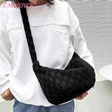 Woolen Cloth Large Capacity Handbag Plaid Tote Bag for Shopping Party
