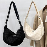 Plaid Woolen Cloth Shoulder Bag Large Capacity Soft Purse for Shopping Party