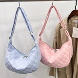 Plaid Woolen Cloth Shoulder Bag Large Capacity Soft Purse for Shopping Party