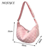 Plaid Messenger Bag Large Capacity Casual Tote Adjustable Strap for Shopping