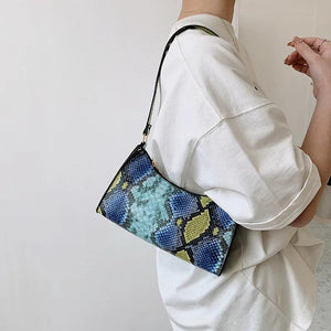 PU Snakeskin Pattern Zipper Handbags for Women