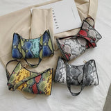 PU Snakeskin Pattern Zipper Handbags for Women
