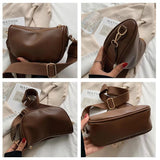 Vintage Casual Shoulder Bags Women PU Leather Half Moon Crossbody Bag