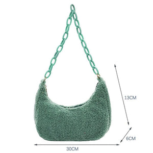 Curly Plush Hobos Shoulder Bag Acrylic Chain Lady Handbags