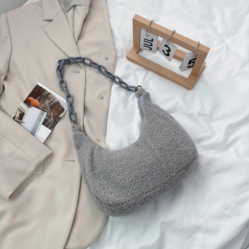 Curly Plush Hobos Shoulder Bag Acrylic Chain Lady Handbags