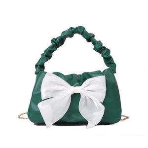 Bow Shoulder Crossbody Chain Pleated Sling Bag for Women
