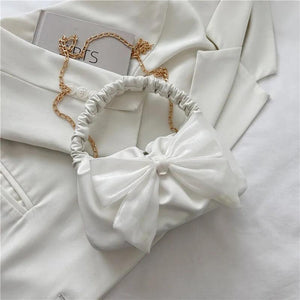 Bow Shoulder Crossbody Chain Pleated Sling Bag for Women
