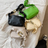 Soft Leather Shoulder Bag with Ribbon for Women