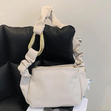 Soft Leather Shoulder Bag with Ribbon for Women