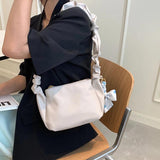Soft Leather Shoulder Bag with Ribbon for Women