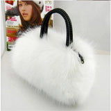 Faux Rabbit Fur Handbag Shoulder Messenger Bag Tote Women Long Fur Grass