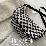 Women Plaid Canvas Shoulder Bag Chain Handbag Crossbody Bag