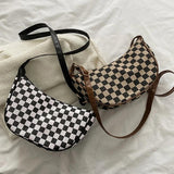 Women Plaid Canvas Shoulder Bag Chain Handbag Crossbody Bag