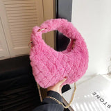 Faux Fur Crossbody Bag Plush Shoulder Purse Quilted Handbag for Women