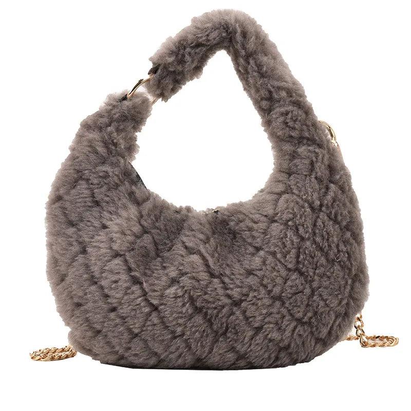 Faux Fur Crossbody Bag Plush Shoulder Purse Quilted Handbag for Women