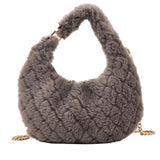 Faux Fur Crossbody Bag Plush Shoulder Purse Quilted Handbag for Women