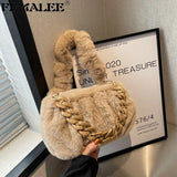 Acrylic Chain Tote Winter Fur Handbag