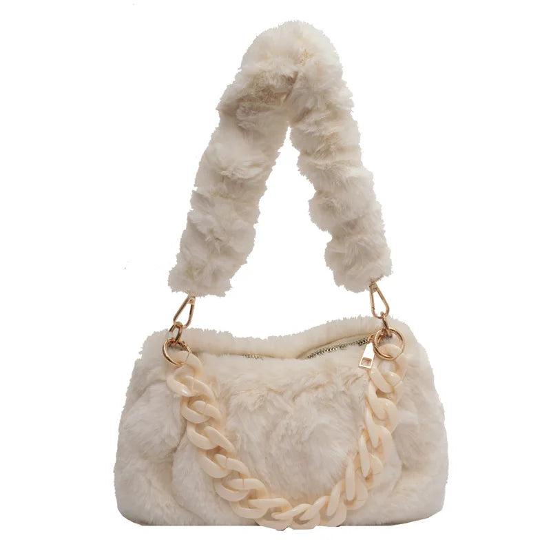 Acrylic Chain Tote Winter Fur Handbag