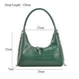 Crocodile Pattern Ladies Chains Hobo Shoulder Purses Stone Pattern Retro Underar