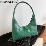 Crocodile Pattern Ladies Chains Hobo Shoulder Purses Stone Pattern Retro Underar