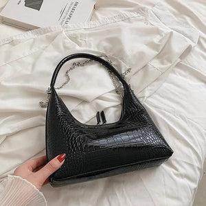 Crocodile Pattern Ladies Chains Hobo Shoulder Purses Stone Pattern Retro Underar