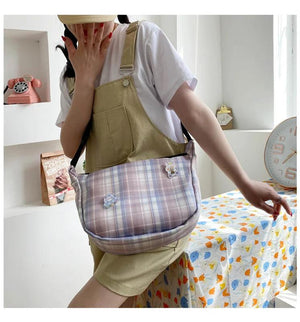 Vintage Retro Bag French Plaid Red Woman Shoulder Bag